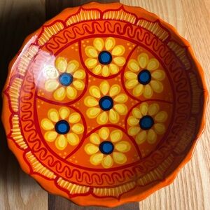 🌼Vintage Mexican Pottery Floral Footed Bowl - Puerto Vallarta - Hand Painted